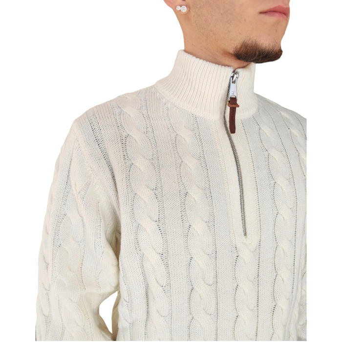 Maglia uomo GIANNI LUPO misto lana a trecce e collo ad imbuto con zip 