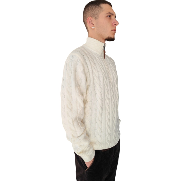 Maglia uomo GIANNI LUPO misto lana a trecce e collo ad imbuto con zip 