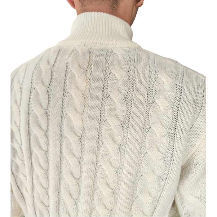 Maglia uomo GIANNI LUPO misto lana a trecce e collo ad imbuto con zip 