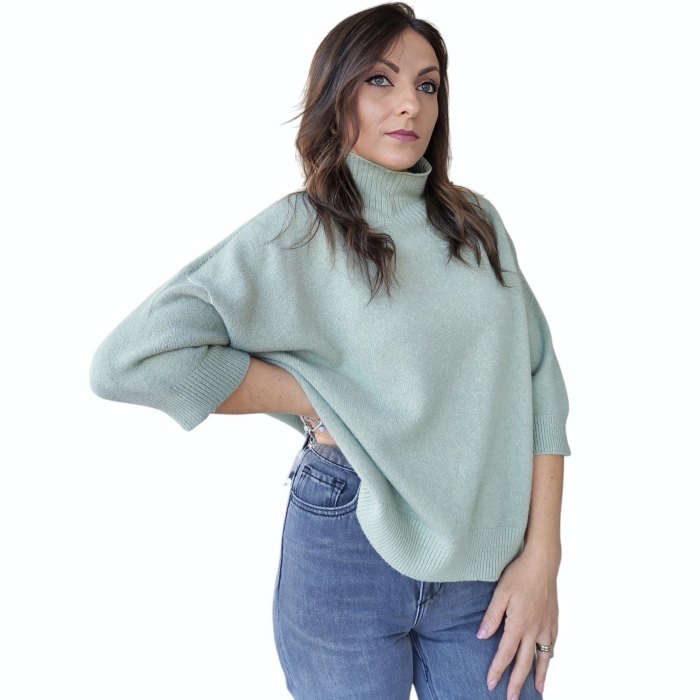 Maglia donna IMPERIAL in viscosa relaxed fit collo alto manica 3/4 
