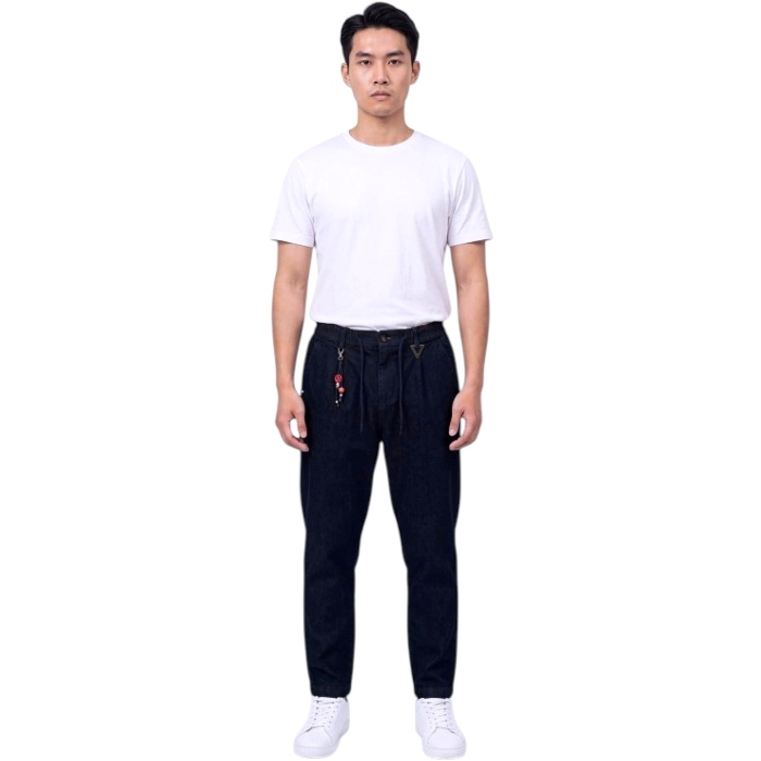 Pantalaccio uomo BERNA cropped fit puro cotone effetto denim vita elasticizzata e pence