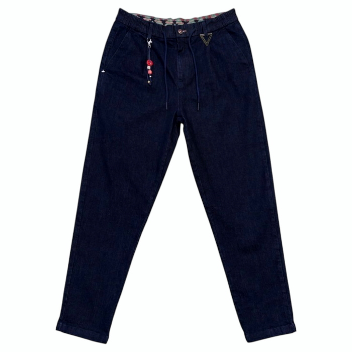 Pantalaccio uomo BERNA cropped fit puro cotone effetto denim vita elasticizzata e pence