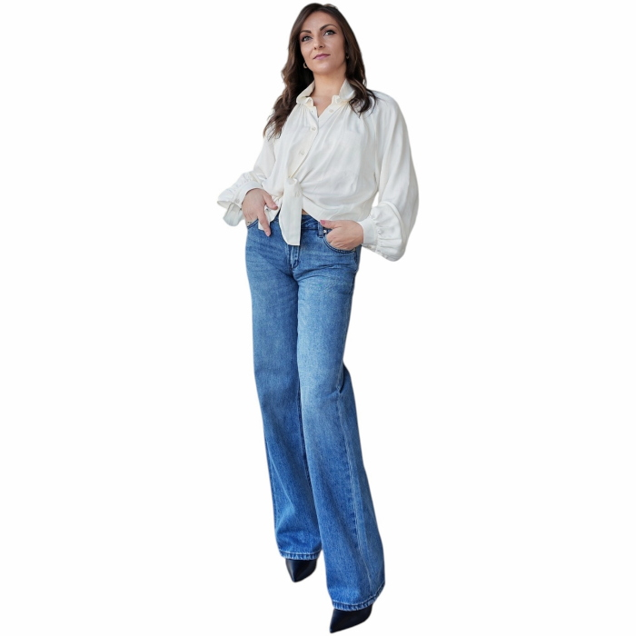Jeans donna GIANNI LUPO low rise wide gamba dritta vita bassa lavaggio classico