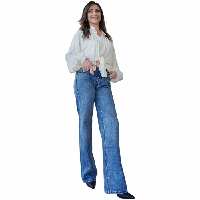 Jeans donna GIANNI LUPO low rise wide gamba dritta vita bassa lavaggio classico