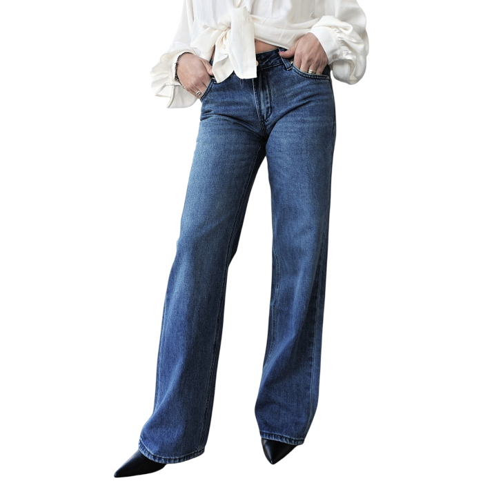 Jeans donna GIANNI LUPO low rise wide gamba dritta vita bassa lavaggio classico