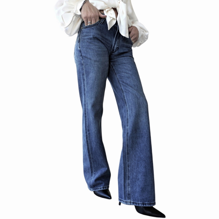 Jeans donna GIANNI LUPO low rise wide gamba dritta vita bassa lavaggio classico