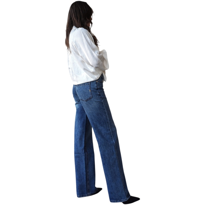 Jeans donna GIANNI LUPO low rise wide gamba dritta vita bassa lavaggio classico
