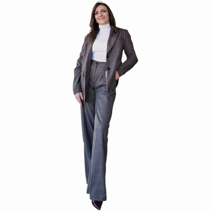 Tailleur donna SAIPH gessato giacca monopetto pantalone gamba dritta