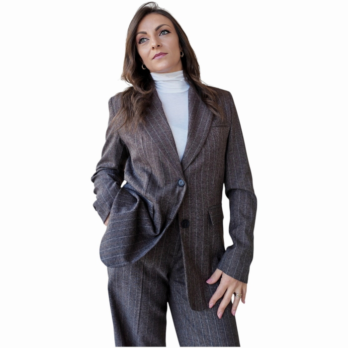 Tailleur donna SAIPH gessato giacca monopetto pantalone gamba dritta