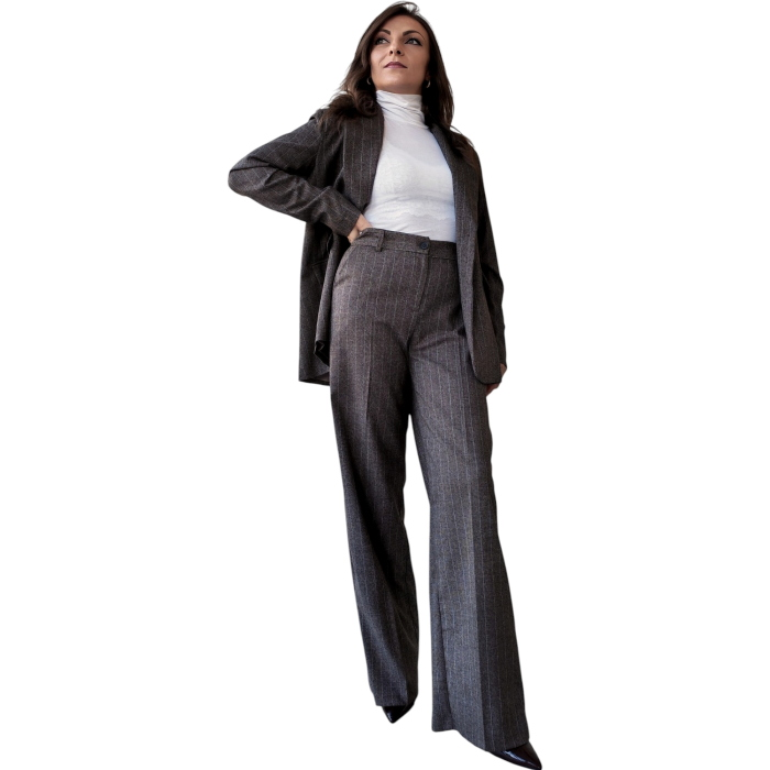 Tailleur donna SAIPH gessato giacca monopetto pantalone gamba dritta