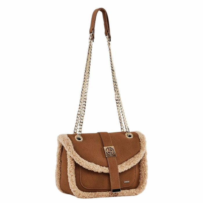 Borsa donna GAUDI' crossbody in similpelle con orli teddy e manici catena