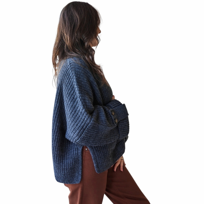 Cardigan donna SAIPH misto lana/alpaca loose fit a coste con tasche applicate e bottoni