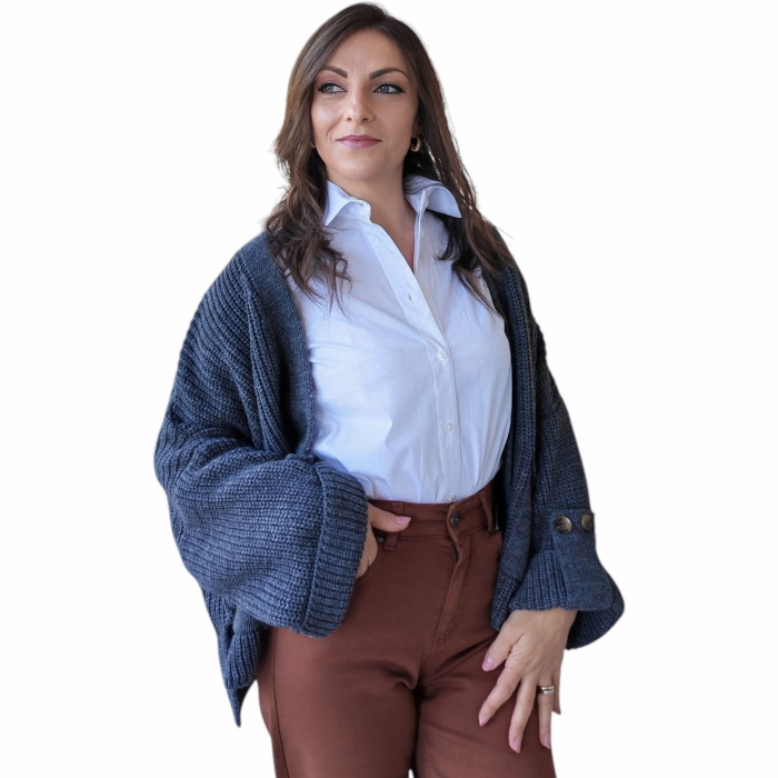 Cardigan donna SAIPH misto lana/alpaca loose fit a coste con tasche applicate e bottoni