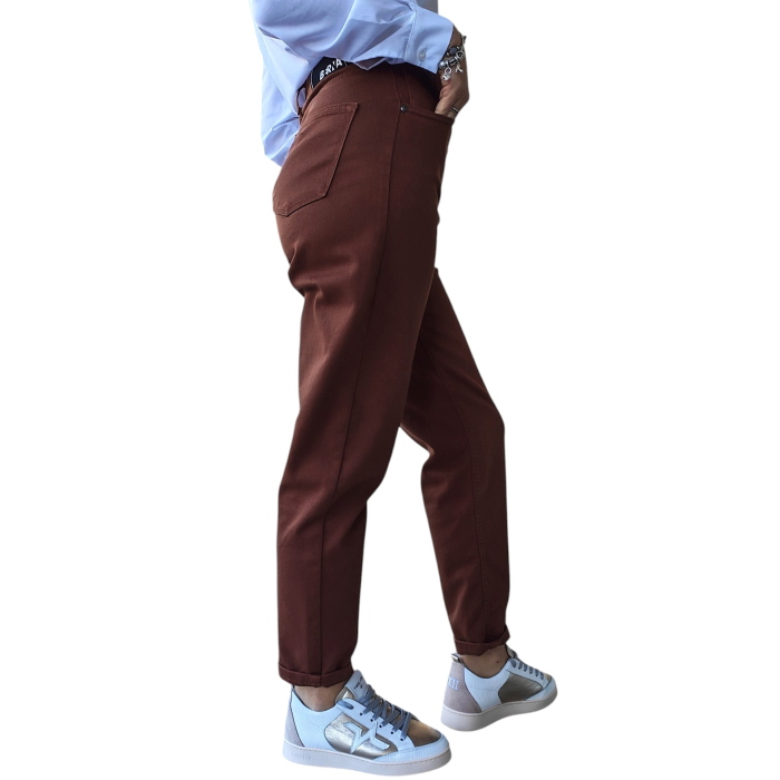 Pantalone donna BERNA carrot fit tinta colorato tinta unita puro cotone