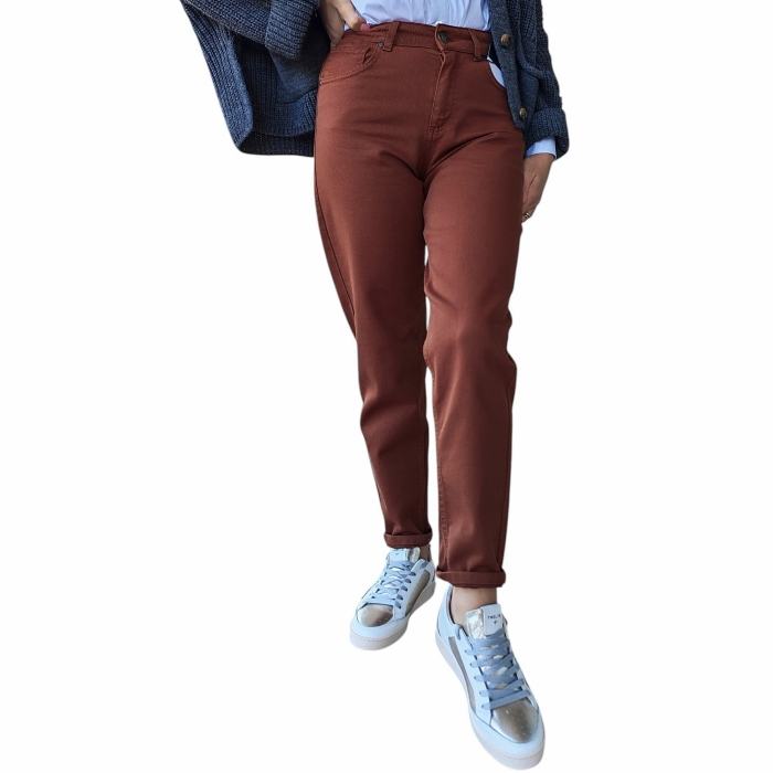 Pantalone donna BERNA carrot fit tinta colorato tinta unita puro cotone