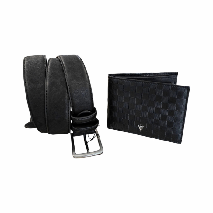 Set uomo GAUDI' portafoglio e cintura in pelle effetto check con cofanetto