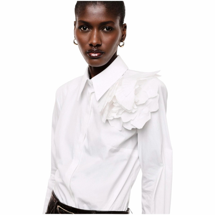 Camicia donna IMPERIAL 100% cotone colletto classico spalline e spilla floreale