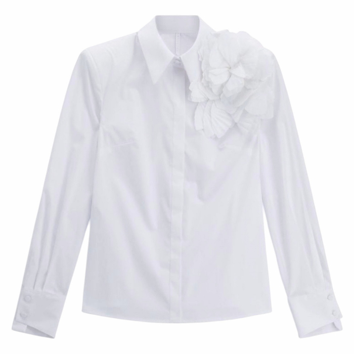 Camicia donna IMPERIAL 100% cotone colletto classico spalline e spilla floreale