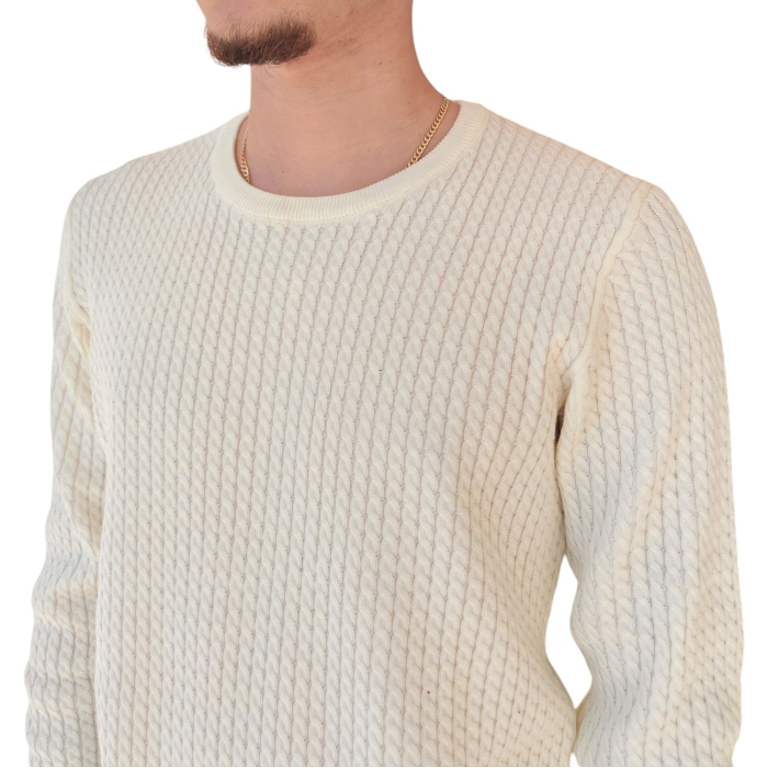 Maglia uomo GIANNI LUPO girocollo misto lana lavorazione a treccine