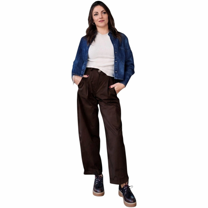 Pantalone donna SAIPH 100% caldo cotone mod. Balloon capri con pence e risvolti