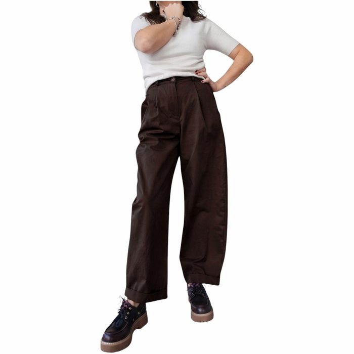 Pantalone donna SAIPH 100% caldo cotone mod. Balloon capri con pence e risvolti