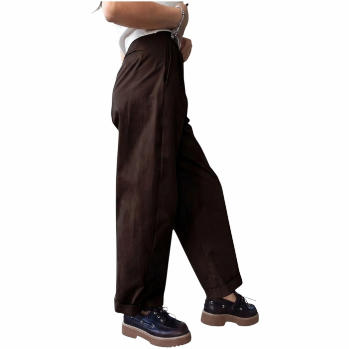 Pantalone donna SAIPH 100% caldo cotone mod. Balloon capri con pence e risvolti