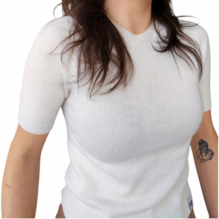 Maglia donna BERNA misto caldo viscosa girocollo manica corta a palloncino
