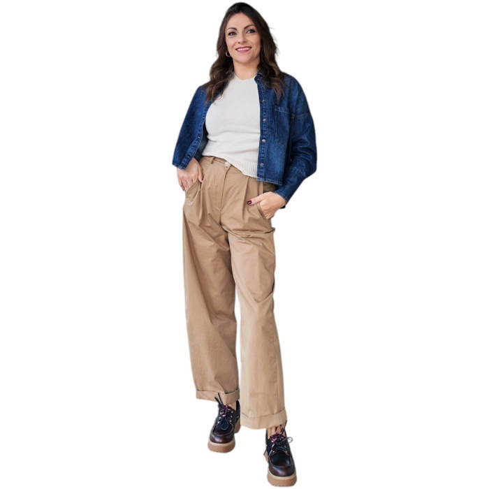Camicia donna BERNA di jeans dark wash crop fit con maxi tasca