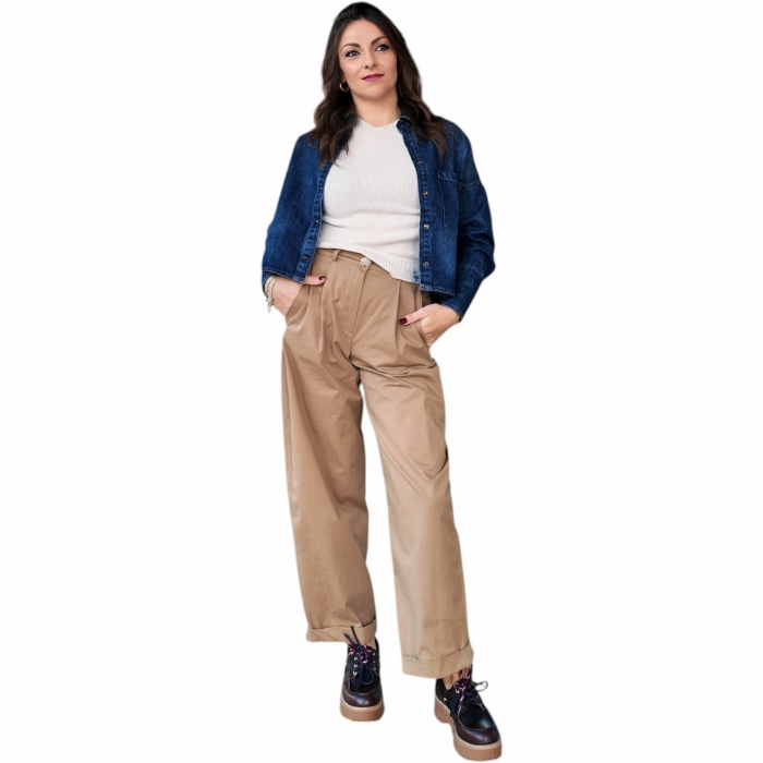 Camicia donna BERNA di jeans dark wash crop fit con maxi tasca