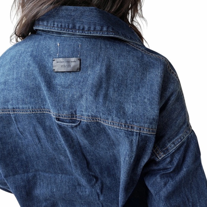 Camicia donna BERNA di jeans dark wash crop fit con maxi tasca