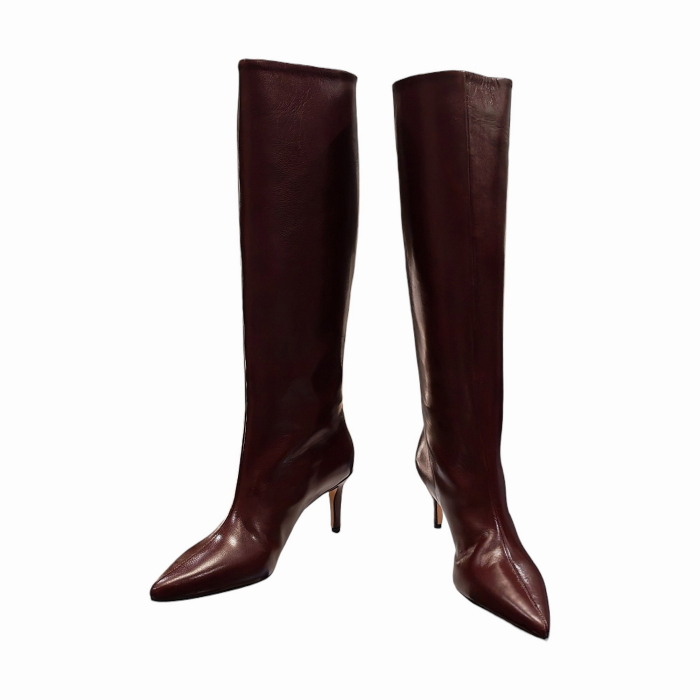 Stivale donna OVYE' in pelle liscia a punta gambale alto e tacco 8 cm