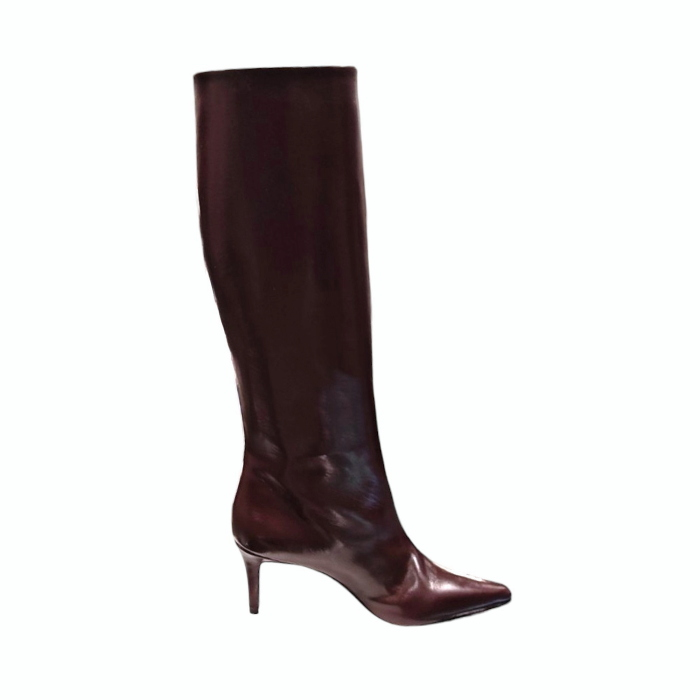 Stivale donna OVYE' in pelle liscia a punta gambale alto e tacco 8 cm