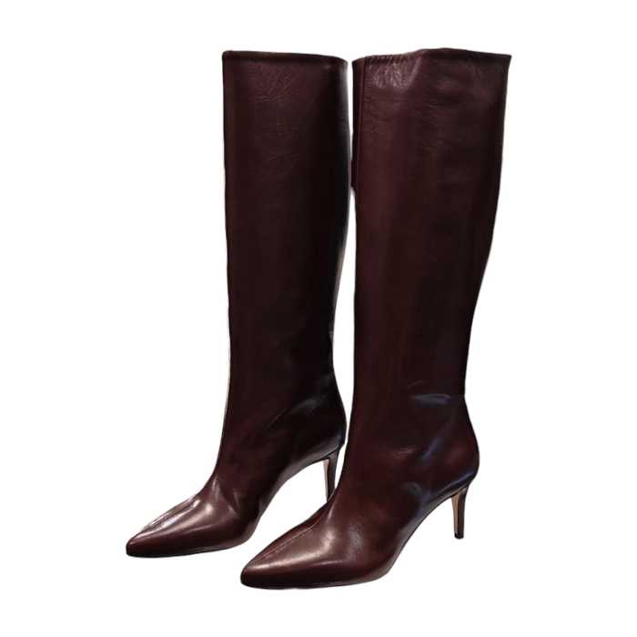Stivale donna OVYE' in pelle liscia a punta gambale alto e tacco 8 cm