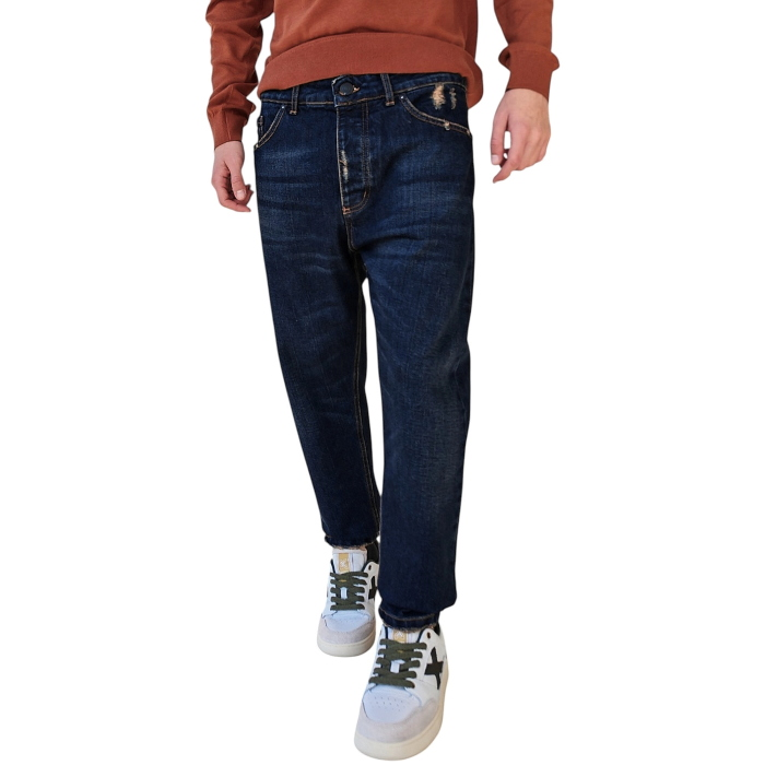 Jeans uomo IMPERIAL baggy fit vita media lavaggio scuro sabbiato con strappi 