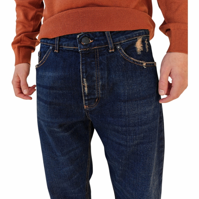 Jeans uomo IMPERIAL baggy fit vita media lavaggio scuro sabbiato con strappi 