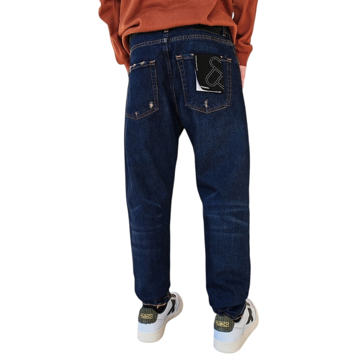 Jeans uomo IMPERIAL baggy fit vita media lavaggio scuro sabbiato con strappi 
